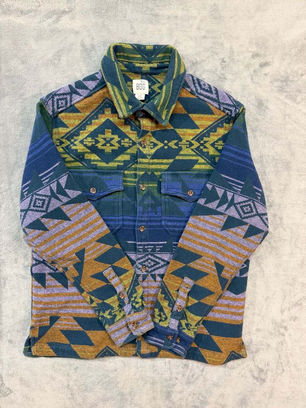 BDG Urban Outfitter Southwestern Geometric Jacquard Flannel Button Down Shirt